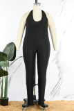 Zwart Sexy Casual Solid Backless V-hals Grote maten jumpsuits