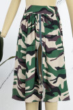 Camouflage Casual Street Camouflage Print Patchwork Slit Zipper Taille haute Type A Full Print Bottoms