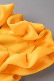 Robes de soirée jaunes sexy formelles en patchwork solide sur l'épaule