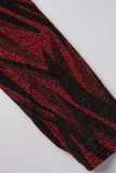 Красная сексуальная повязка с принтом в стиле пэчворк с V-образным вырезом и длинным рукавом из двух частей