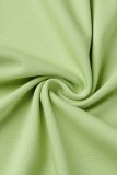 Vestido de manga corta con cuello en O y abertura en el bolsillo sólido informal verde claro Vestidos