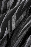 Schwarz Sexy Print Bandage Patchwork V-Ausschnitt Langarm Zweiteiler