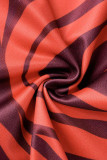 Mattone rosso casual stampa patchwork collo con cerniera manica lunga due pezzi
