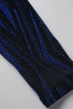 Due pezzi a maniche lunghe con scollo a V patchwork con stampa sexy blu