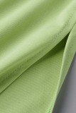 Robe vert clair décontractée à manches courtes avec poche fendue et col rond