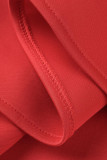 Robes de sirène trompette rouge décontractées élégantes en patchwork solide sur l'épaule