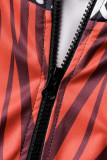 Mattone rosso casual stampa patchwork collo con cerniera manica lunga due pezzi