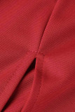 Vestidos de gola O com retalhos de borla lisos casuais vermelhos