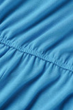 Combinaisons décontractées solides patchwork col rond grande taille bleu
