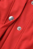 Красный повседневный однотонный пэчворк с отложным воротником и пряжкой размера плюс из двух частей