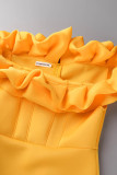 Robes de soirée jaunes sexy formelles en patchwork solide sur l'épaule