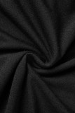 Macacão preto casual de patchwork sólido com decote em tamanho grande