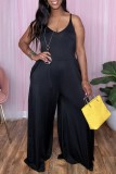 Black Sexy Casual Solid Backless Spaghetti Strap Regular Jumpsuits