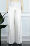 White Casual Solid Patchwork Fold High Waist Wide Leg Solid Color Bottoms