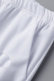 Weiß Sexy Street Solide Ausgehöhlter Patchwork-Reißverschlusskragen Langarm Zweiteiler