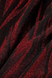 Rot Sexy Print Bandage Patchwork V-Ausschnitt Langarm Zweiteiler