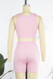 Розовый Спортивная одежда Однотонный Пэчворк с U-образным вырезом Без рукавов Из двух частей