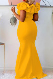 Rappezzatura solida convenzionale sexy gialla fuori dai vestiti dal vestito da sera della spalla