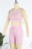 Pink Sportswear Solid Patchwork U-Ausschnitt ärmellose Zweiteiler