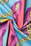 Multicolor stampa casual benda patchwork fibbia colletto rovesciato manica lunga due pezzi