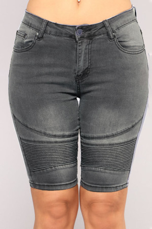 Grey Street Solid Patchwork Fold High Waist Denim Shorts