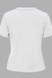 T-shirts blancs à col en V et imprimés décontractés
