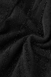 Bandagem com estampa sexy preta patchwork decote em V manga longa duas peças