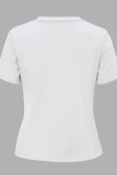 Camisetas casuais brancas com estampa de letra O no decote