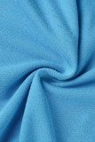 Macacão azul casual patchwork sólido com decote em tamanho grande