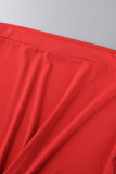 Colletto rovesciato con fibbia patchwork tinta unita casual rossa Plus Size Due pezzi