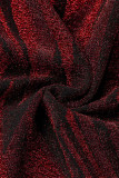 Bandagem sexy estampada prateada patchwork decote em V manga longa duas peças