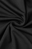 Zwart sexy effen patchwork asymmetrische v-hals lange mouw tweedelig