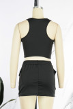 Black Sexy Solid Hollowed Out Patchwork O Neck Sleeveless Two Pieces