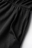 Macacão preto casual de patchwork sólido com decote em tamanho grande