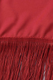 Красные повседневные однотонные платья с круглым вырезом в стиле пэчворк с кисточками