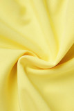 Gelbe beiläufige Farbklumpen-Patchwork-Patchwork-halbe Rollkragen-Kurzarm-Kleid-Kleider