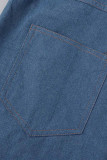 Calças de patchwork convencionais de cintura alta contrastantes azuis casuais