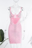 Vestidos de alças finas rosa sexy transparentes transparentes Hot Drill