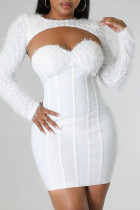 White Sexy Solid Patchwork Strapless Three Quarter Two Pieces