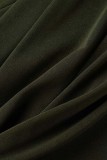 Shorts de cor sólida convencional verde militar casual patchwork regular de cintura alta