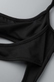 Черное сексуальное однотонное платье без рукавов с открытой спиной и бретельками без рукавов