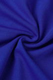 Royal Blue Casual Elegant Solid Patchwork Asymmetrical O Neck Irregular Dress Dresses