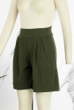 Army Green Casual Solid Patchwork Regular High Waist Conventional Solid Color Shorts