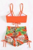 Orange Sexy Print Frenulum Backless Swimwears (With Paddings)