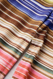 Farbe Sexy Striped Print Patchwork Backless Slit Schrägkragen Lange Kleider