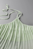 Mint green Casual Solid Bandage Backless Pleated Halter Sleeveless Two Pieces