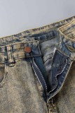 Jeans in denim regolari a vita alta con patchwork tinta unita casual multicolore