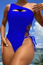 Royal Blue Sexy Solid Bandage Hollowed Out Backless Swimwears (With Paddings)