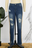 Jeans taglie forti con patchwork in nappa tinta unita casual blu scuro