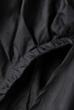 Zwarte sexy effen vouw met split, V-hals, lange mouwen, grote maten jurken